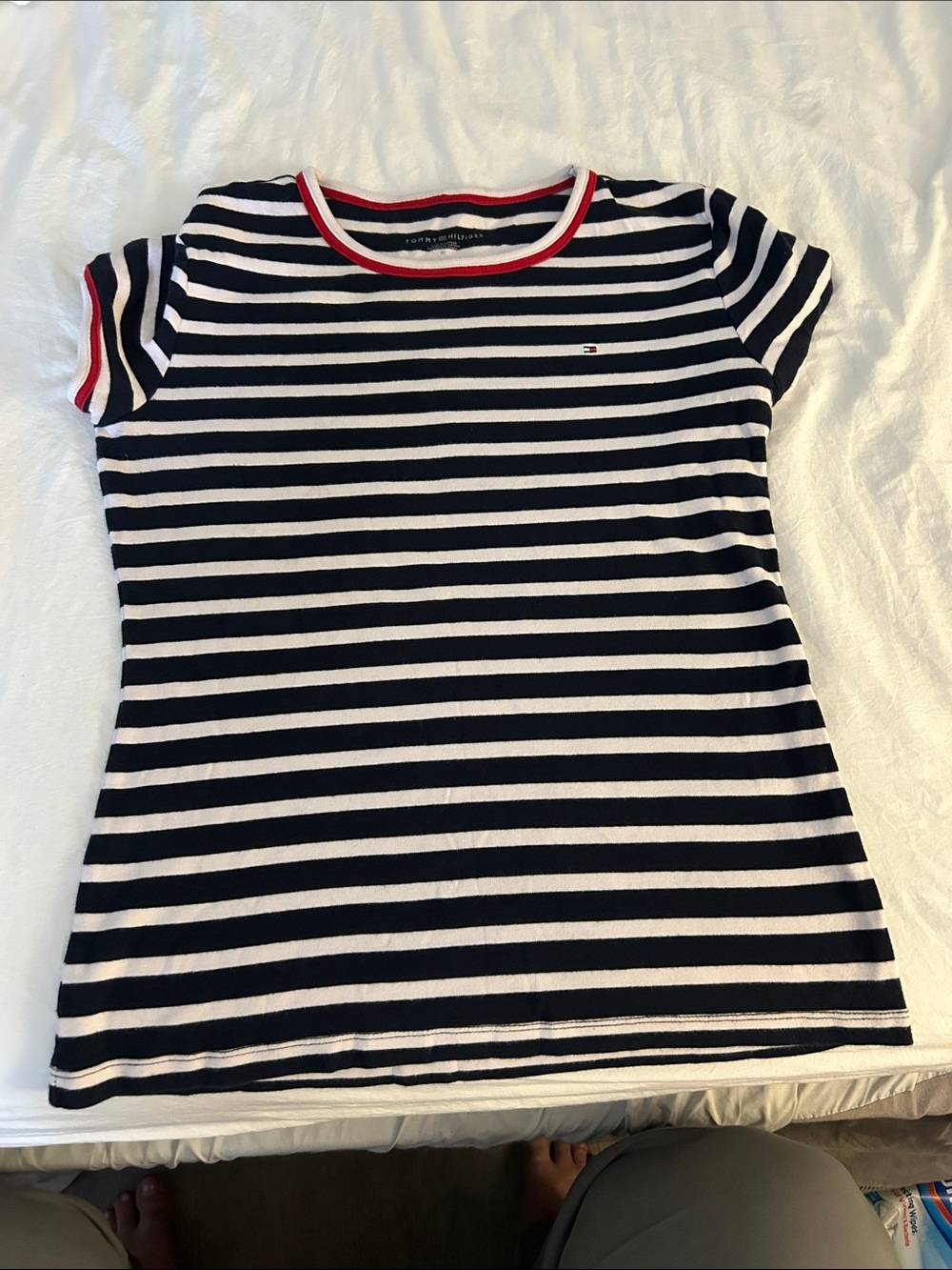 Tommy Hilfiger RED, WHITE and BLUE Striped Tee with Red Accents